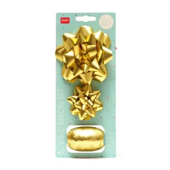 SET DI DUE FIOCCHI E UN NASTRO - BOWS & RIBBON SET - GOLD-CARTA- TD Toys